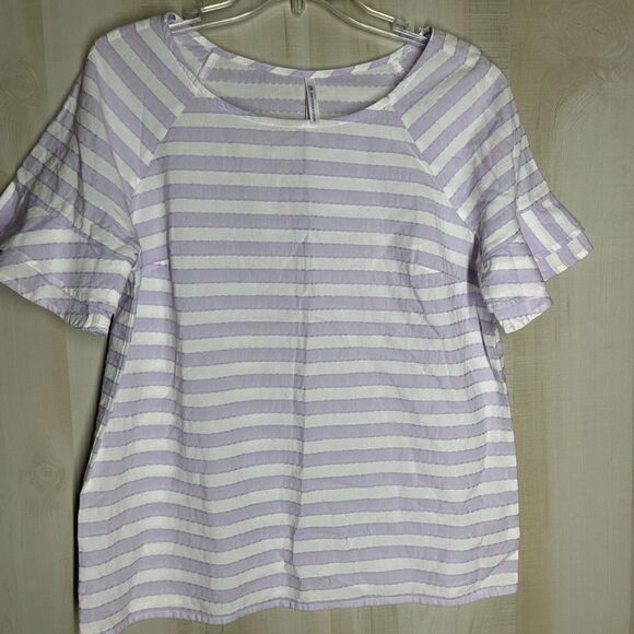 Southern Tide lavendar purple and white striped short ruffle sleeve top, medium - Picture 1 of 14